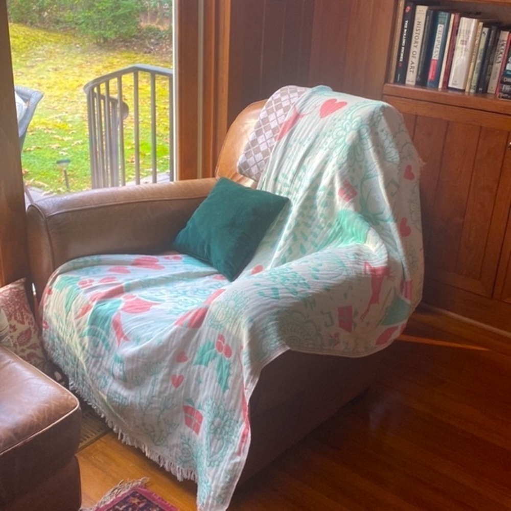 Christmas Bells Music + Woodland Reversible 2 Sides Organic Cotton Weave Throw - Picture 8 of 16